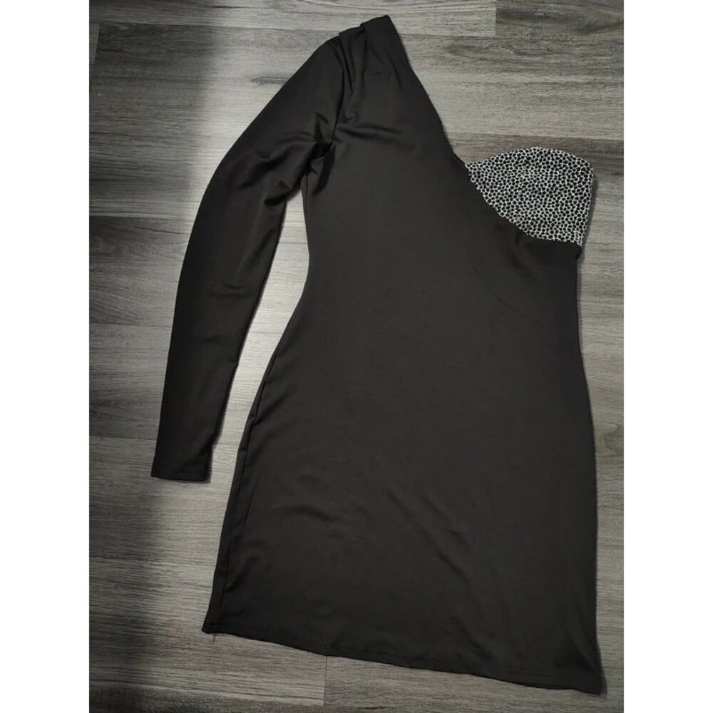 Shein one shoulder sleeve thin mini short club little black dress size S/M new